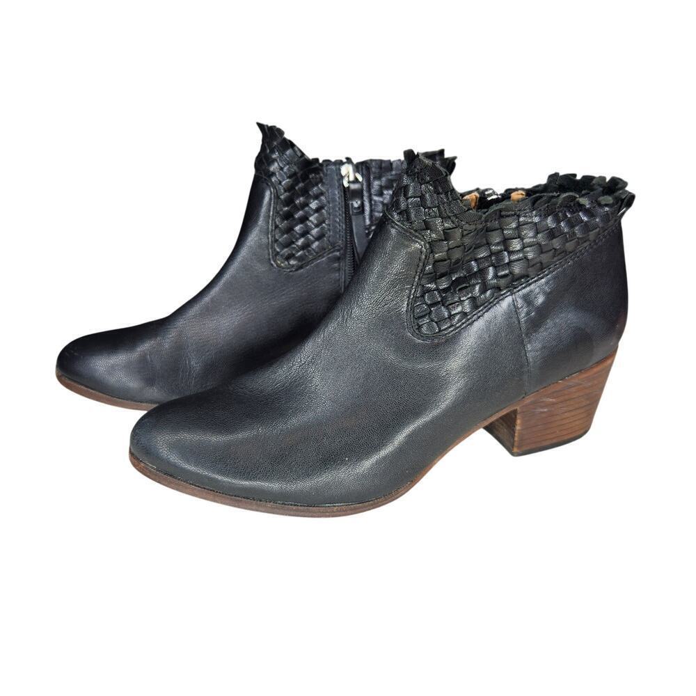 Coach Black Leather Ankle Boots Weave Detail Block Heel Size 10B